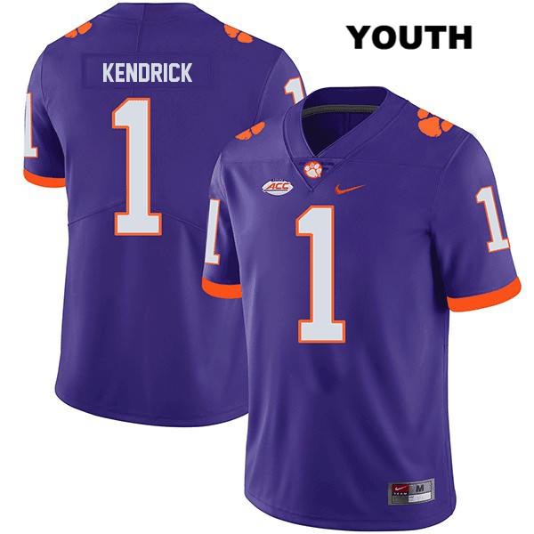 Youth Clemson Tigers #1 Derion Kendrick Stitched Purple Legend Authentic Nike NCAA College Football Jersey UTB8046KQ